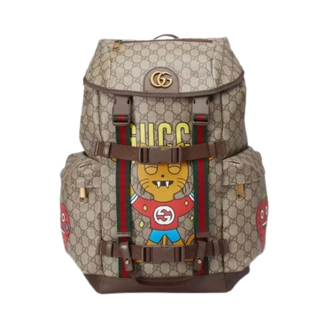 구찌 캣 프린트 스케이트보드 백팩 GG 슈프림 베이지 에보니(Gucci Cat Print Skateboard Backpack GG Supreme Beige Ebony) - 1