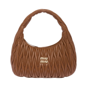 Miu Miu Wander Matelasse Nappa Leather Hobo Bag Cognac