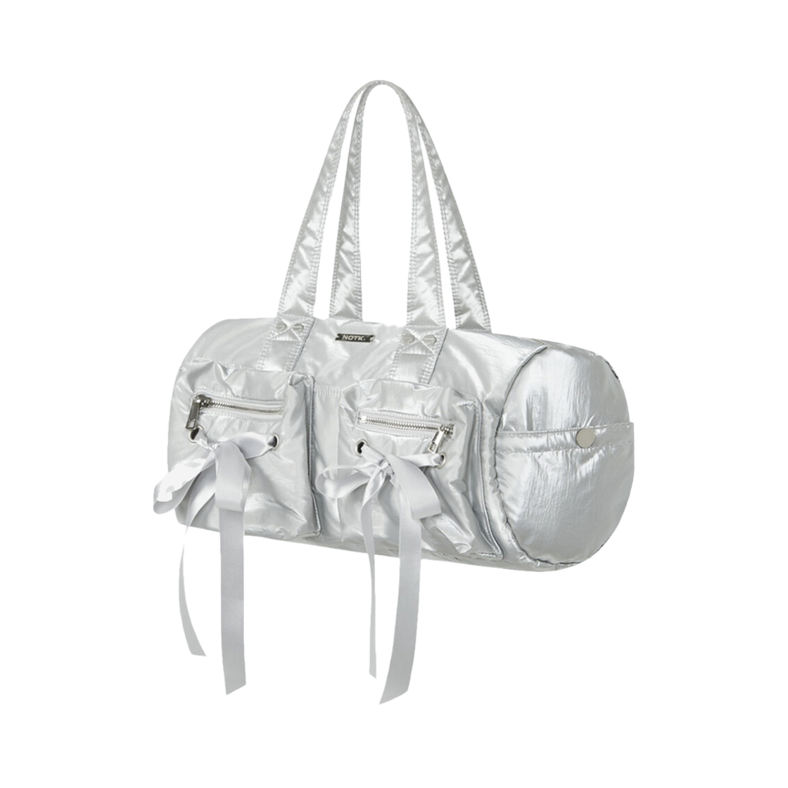 NK3HBG01_S Notknowing Double Ribbon Cargo Duffle Bag Metal Silver