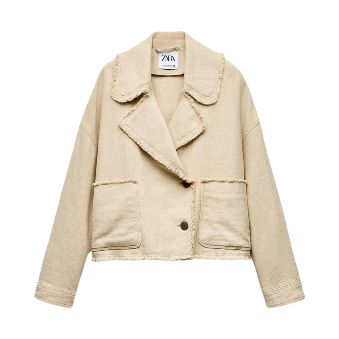 (W) 자라 크롭드 프레이드 자켓 샌드((W) Zara Cropped Frayed Jacket Sand)