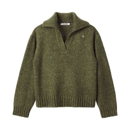 BCWTKN001KH En Or Women Open Collar Alpaca Pullover Khaki