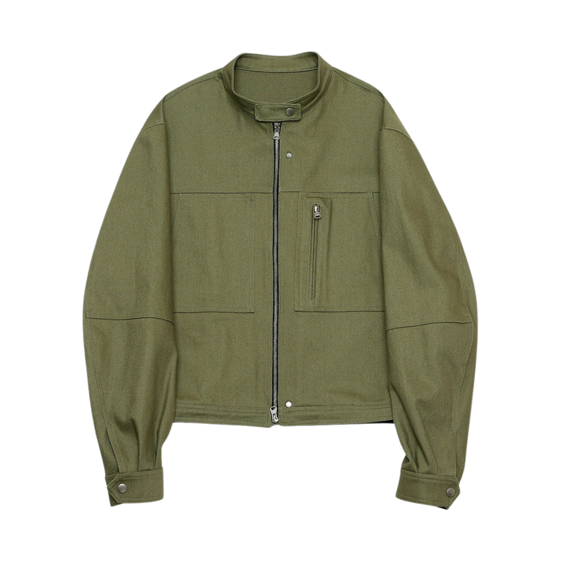 알렌느 카펜터 디테일 트윌 데님 바이커 자켓 올리브(Haleine Carpenter Detail Twill Denim Biker Jacket Olive)