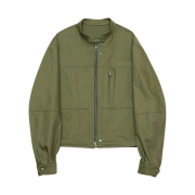Haleine Carpenter Detail Twill Denim Biker Jacket Olive