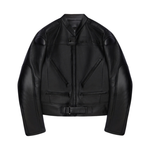 (W) Courreges Racer Black Leather Jacket Black