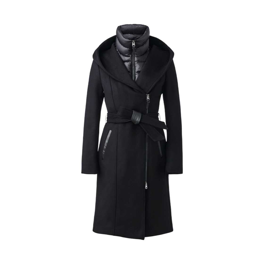 (W) 맥카지 시아 투인원 더블페이스 울 코트 리무버블 빕 블랙((W) Mackage Shia 2-In-1 Double-Face Wool Coat With Removable Bib Black)