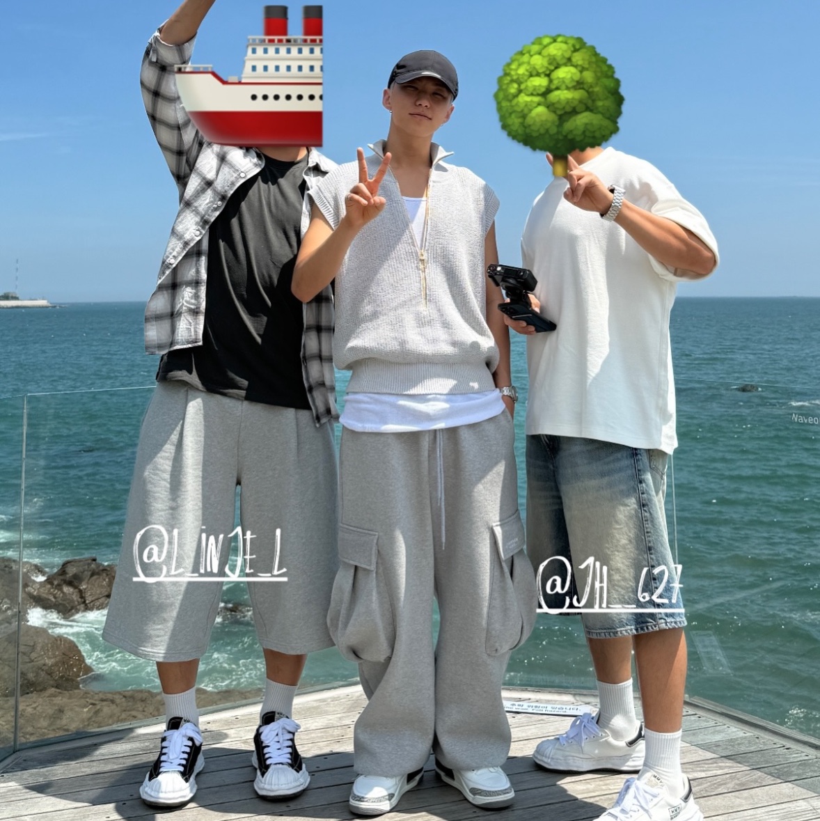 Undermycar Mu.49 Anti Fxxking Logo Play Oversized Cargo Sweat Pants Olive, Undermycar Mu.49 Anti Fxxking Logo Play Oversized Cargo Sweat Pants Melange Gray 착용 스타일