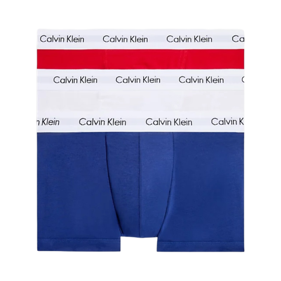 U2664GI03 Calvin Klein Cotton Stretch 3-pack Low Rise Trunk White Red Ginger Pyro Blue
