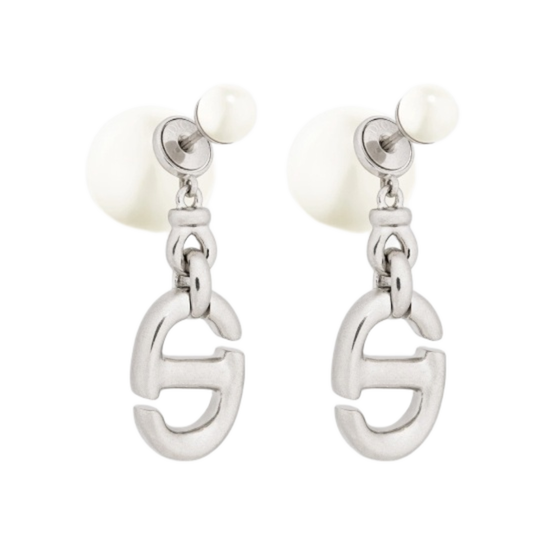(W) 디올 트리발 이어링 실버 피니쉬 메탈 화이트 레진 펄((W) Dior Tribales Earrings Silver Finish Metal White Resin Pearls) - 1