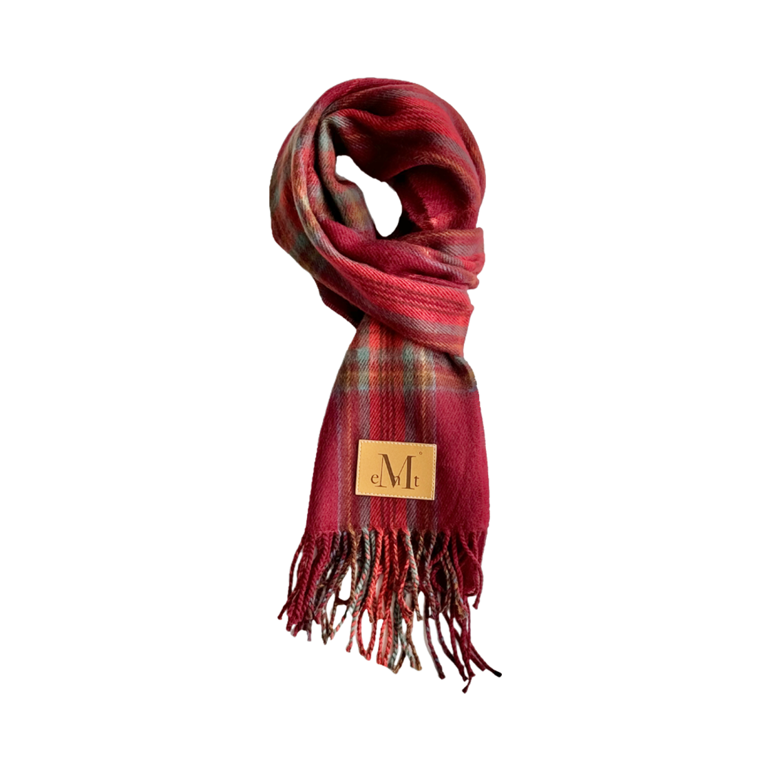 무센트 시그니처 머플러 브라운 레더 패치 숏 레드 잔체크