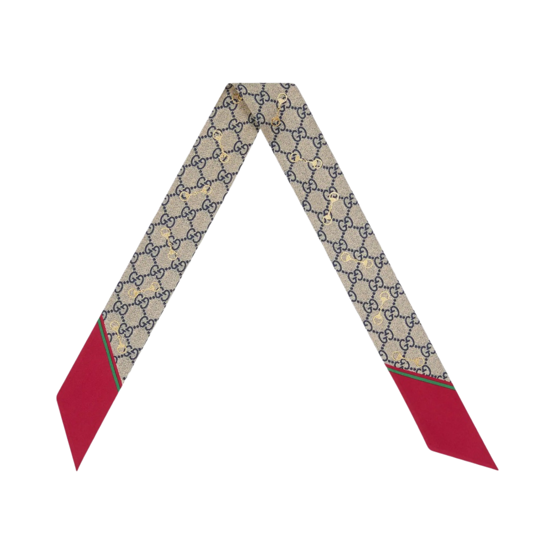 (W) 구찌 GG 프린트 홀스빗 실크 넥 보우 베이지 블루((W) Gucci GG Print Horsebits Silk Neck Bow Beige Blue) - 2