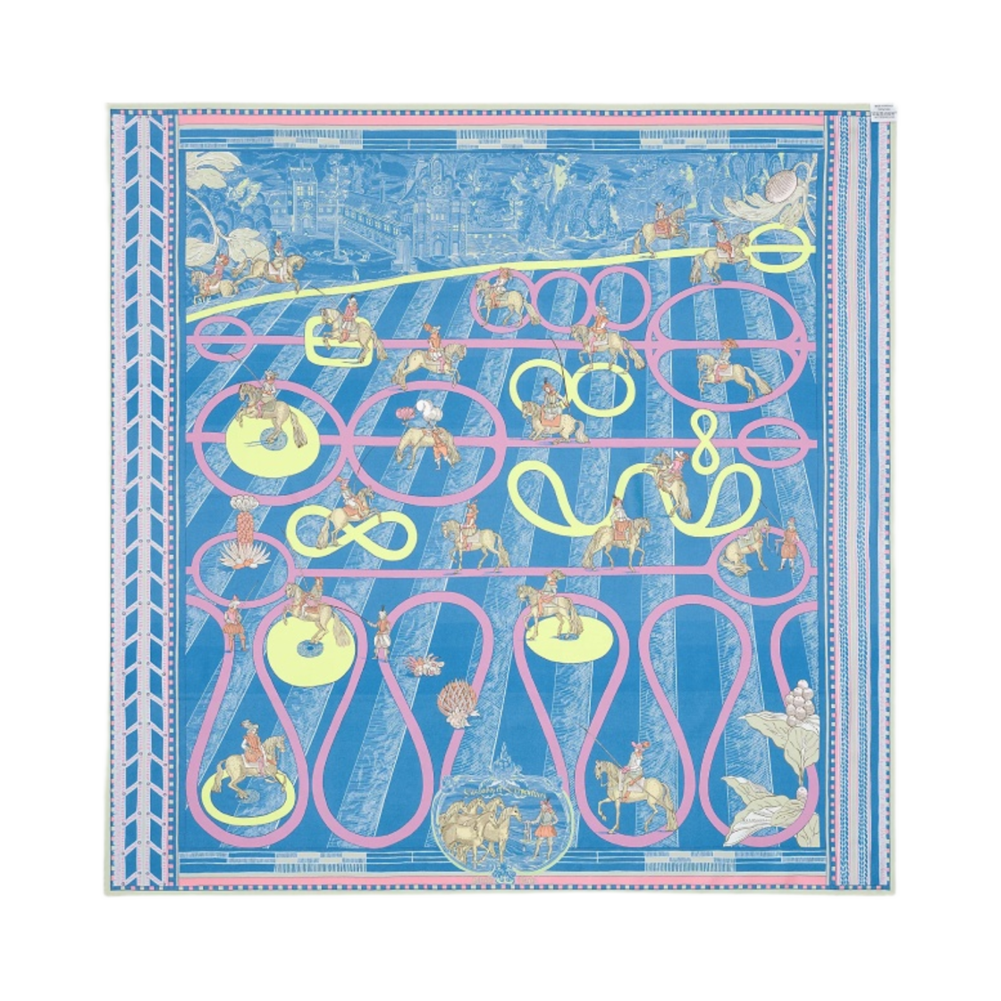 (W) 에르메스 파사드 에 세르펑틴 더블 페이스 스카프 90 블루 베르 로즈((W) Hermes Passades et Serpentines Double Face Scarf 90 Bleu Vert Rose) - 2