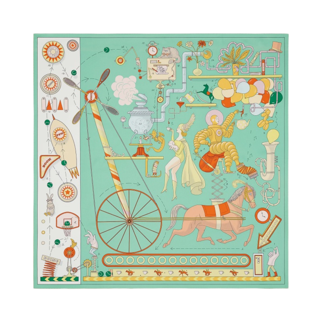 (W) 에르메스 티 포 투 스카프 90 베르 자드 블랑 죤((W) Hermes Tea for Two Scarf 90 Vert Jade Blanc Jaune) - 1