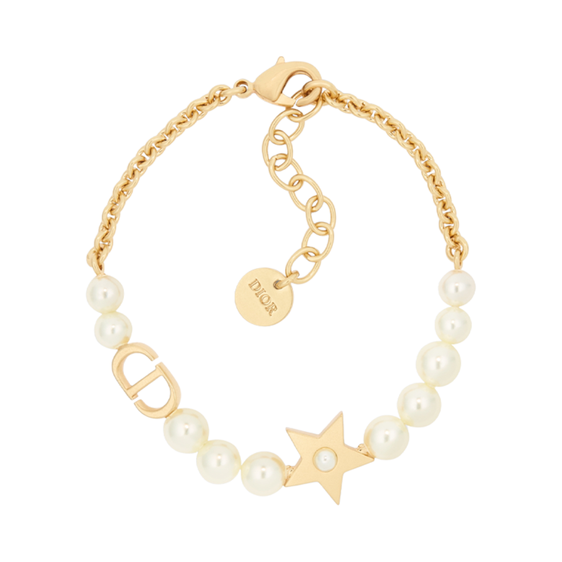 (W) 디올 럭키 디올 브레이슬릿 골드 피니쉬 메탈 화이트 레진 펄((W) Dior Lucky Dior Bracelet Gold Finish Metal White Resin Pearls) - 1