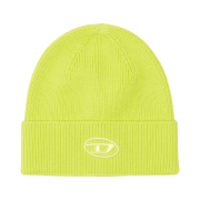 Diesel K-Coder-Fully B Ribbed Beanie with D Embroidery Neon Green