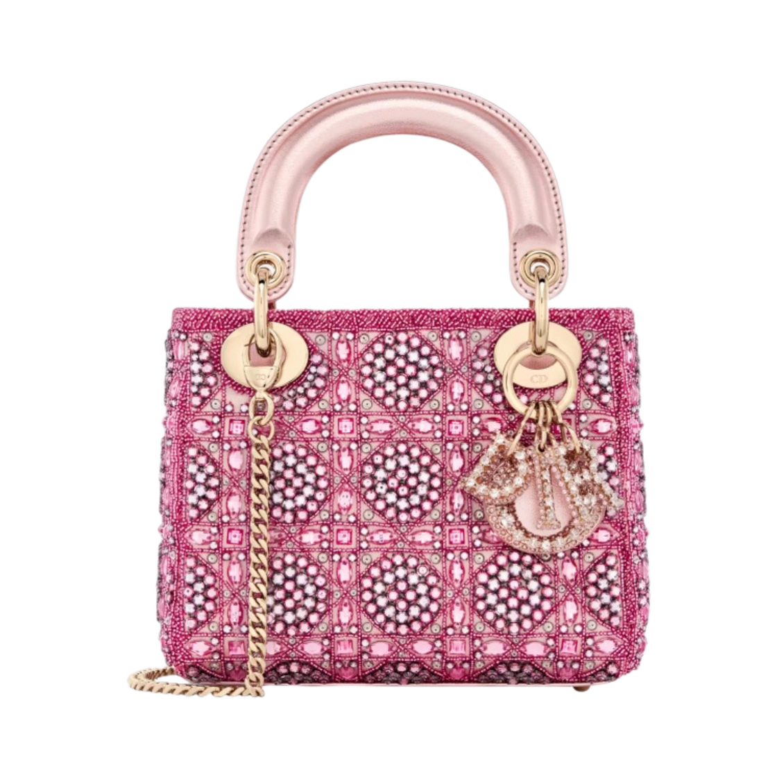 디올 미니 레이디 백 메탈릭 카프스킨 사틴 로즈 드 방 레진 펄 자수(Dior Mini Lady Bag Metallic Calfskin Satin Rose Des Vents Resin Pearl Embroidery) - 1