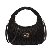 Miu Miu Wander Matelasse Satin Mini Hobo Bag Black