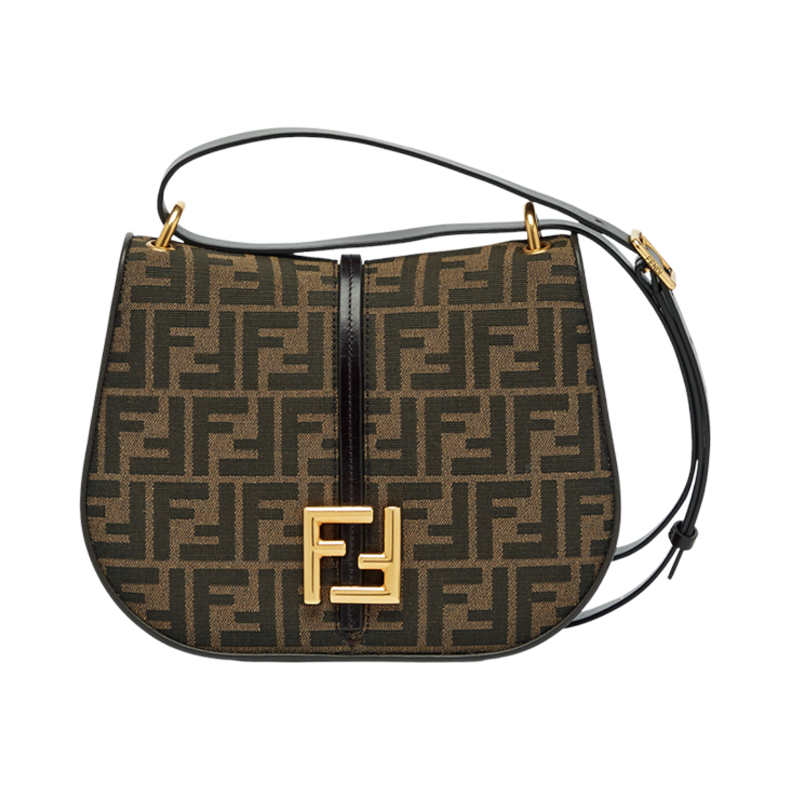 8BT366AQ08F1MJE Fendi C’mon Medium FF Jacquard Fabric and Leather Bag Brown