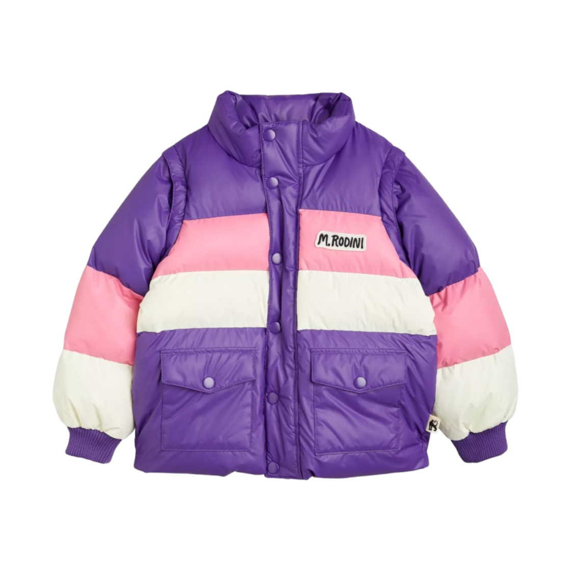 (키즈) 미니 로디니 집 슬리브 푸퍼 자켓 퍼플((Kids) Mini Rodini Zip Sleeve Puffer Jacket Purple)