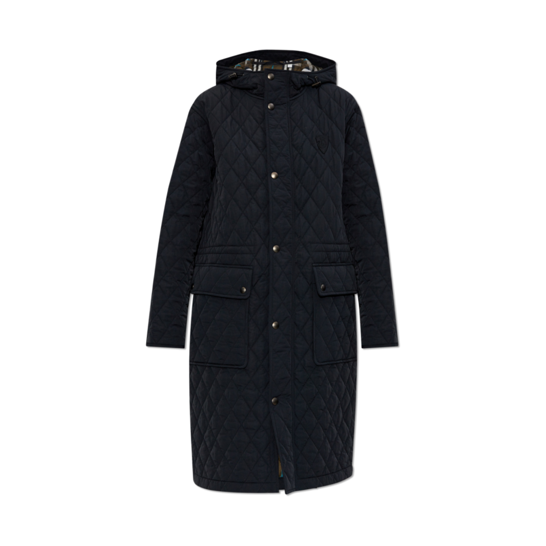 (W) 버버리 롱 퀄티드 후드 자켓 블랙((W) Burberry Long Quilted Hooded Jacket Black) - 1