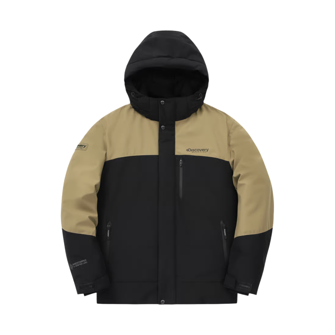 DMDJ7K046-BGD Discovery Expedition Bergen Gore Windstopper Goose Short Down Jacket Beige Black