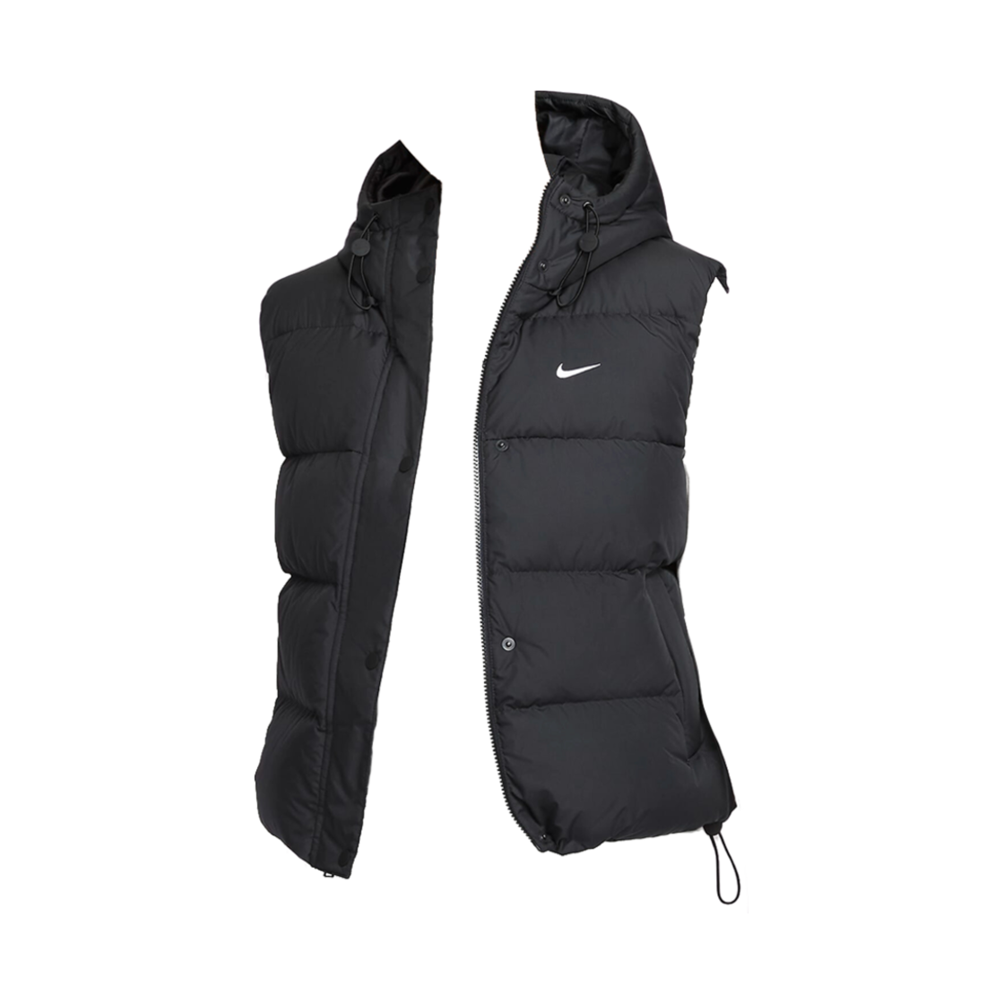 (W) 나이키 NSW 써마핏 메트로 루즈 다운 후드 베스트 블랙 화이트 - 아시아((W) Nike NSW Therma-Fit Metro Loose Down Hooded Vest Black White - Asia)