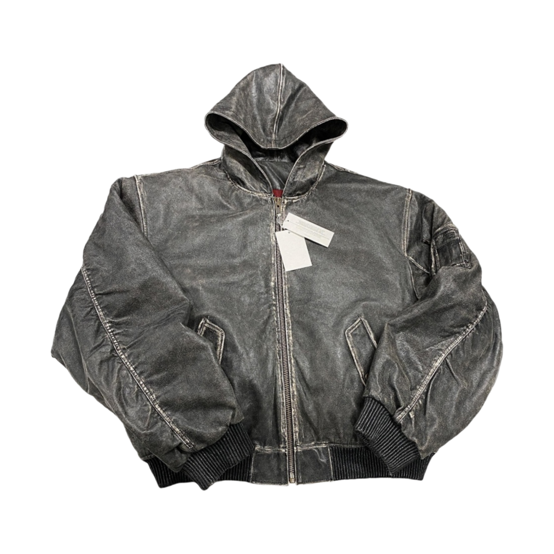 언더마이카 구발록 빈티지 워시드 올 레더 후드 봄버 다크 어스 - 23FW