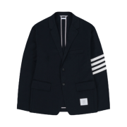 Thom Browne Cotton Unconstructed Single Breasted 4-Bar Classic Jacket Navy