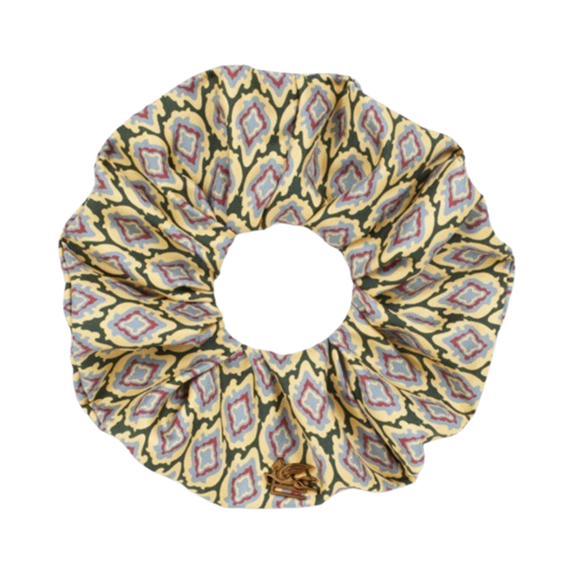 (W) 에트로 페가소 디테일 프린트 실크 헤어 타이 딥 그린((W) Etro Pegaso Detail Print Silk Hair Tie Deep Green)