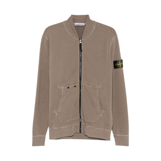 Stone Island 65241 Organic Cotton Diagonal Fleece Old Effect Pocket Details Full Zipper Sweatshirt Walnut Brown - 24FW