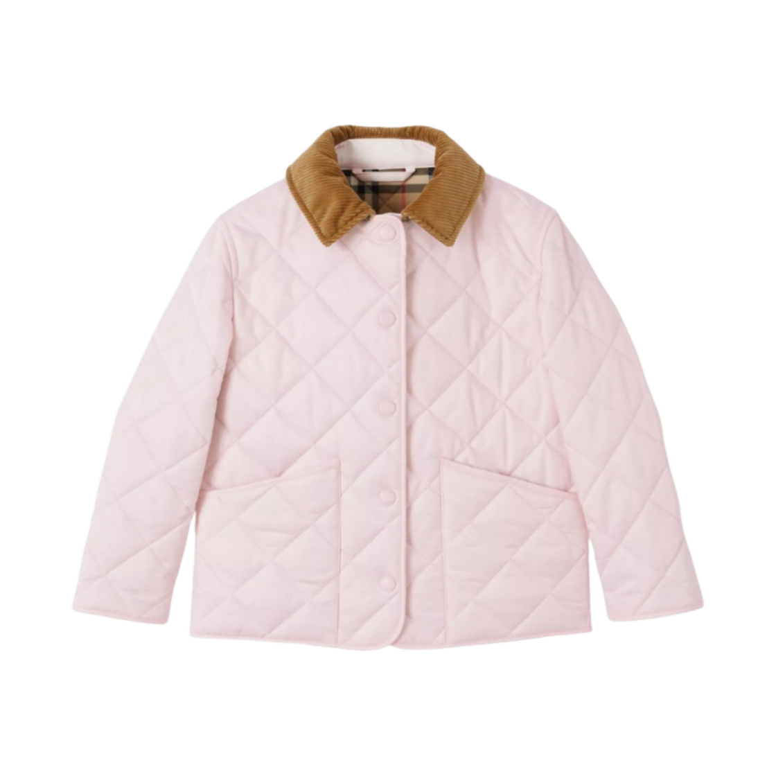 (키즈) 버버리 코듀로이 칼라 다이아몬드 퀼티드 자켓 앨러배스터 핑크((Kids) Burberry Corduroy Collar Diamond Quilted Jacket Alabaster Pink) - 1