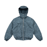 Full of Ssun 4oz Quilting Multi Pocket Hood Leather Jacket Grey