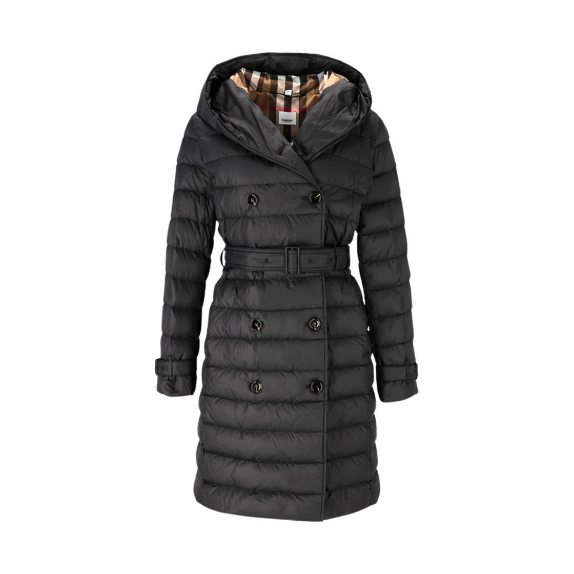 (W) 버버리 벨티드 후드 다운 자켓 블랙((W) Burberry Belted Hooded Down Jacket Black)