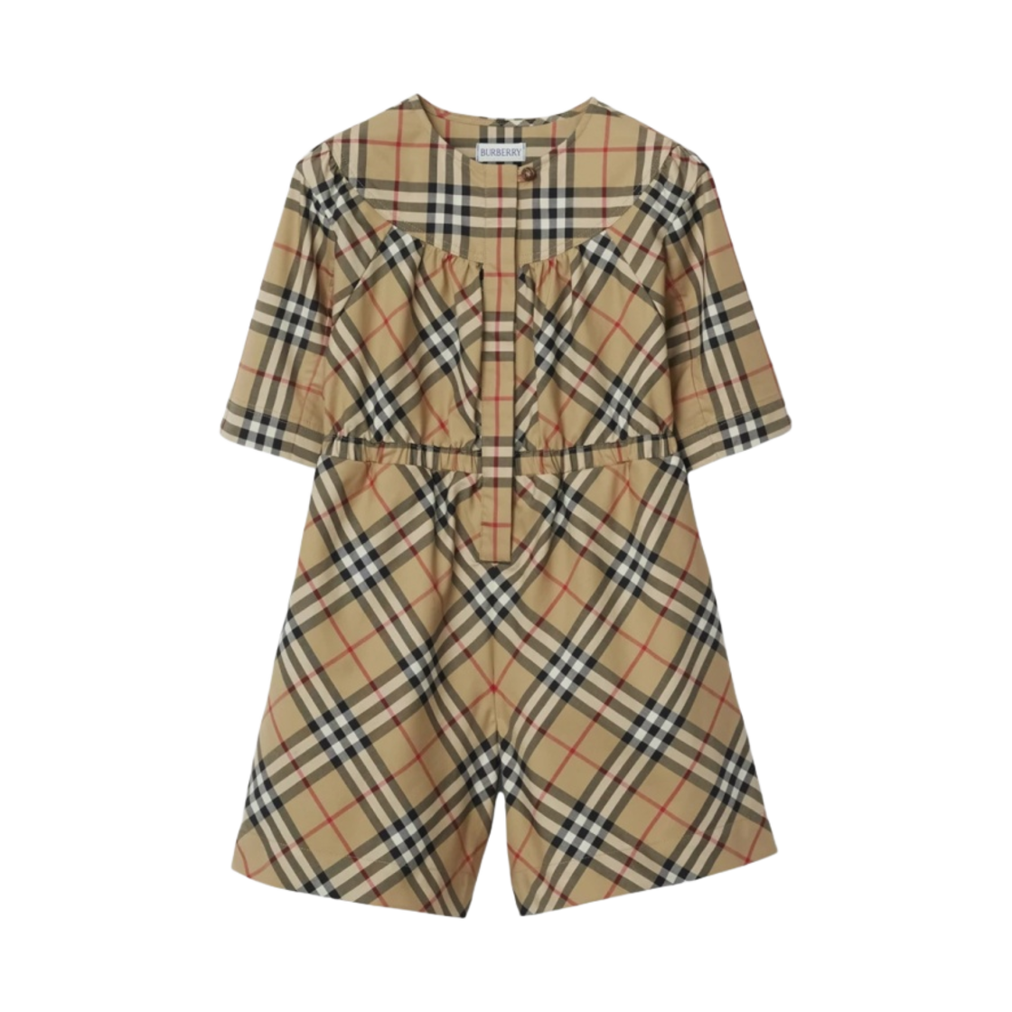 8078452 (Kids) Burberry Check Stretch Cotton Playsuit Archive Beige