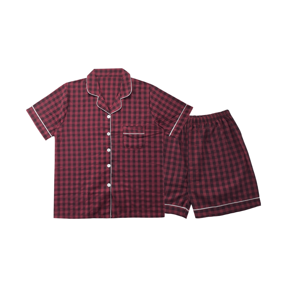 A-WJC-RE (W) AONE Jeans Check Short Sleeve Pajamas Set Red
