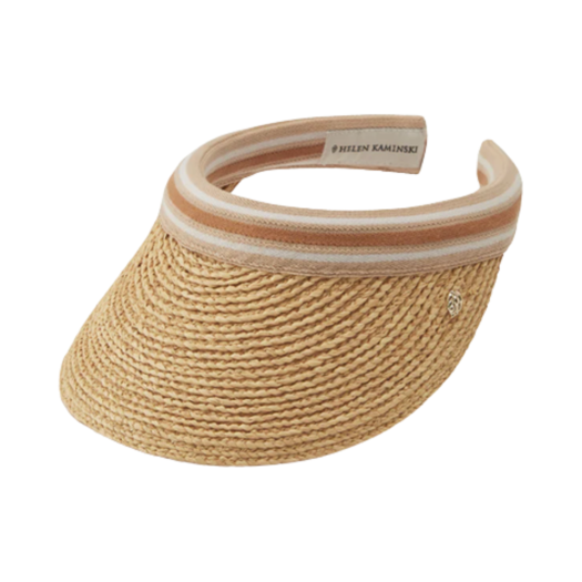 (W) Helen Kaminski Bianca 8 Stripe Visor Natural Nougat Stripe