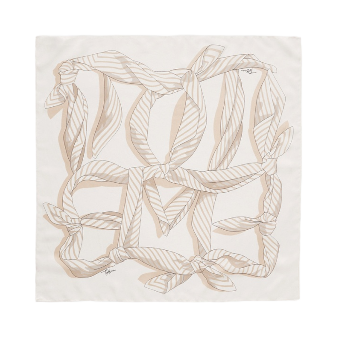 토템 노티드 모노그램 실크 스카프 바닐라(Toteme Knotted Monogram Silk Scarf Vanilla) - 1