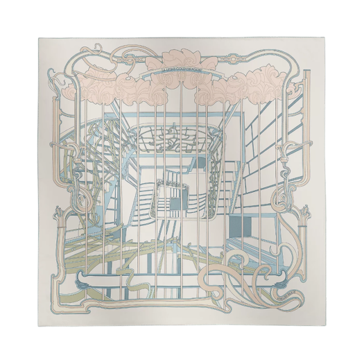 (W) Hermes La Ligne Coup De Fouet Scarf 90 & Blanc Bleu Glacier Rose Poudre