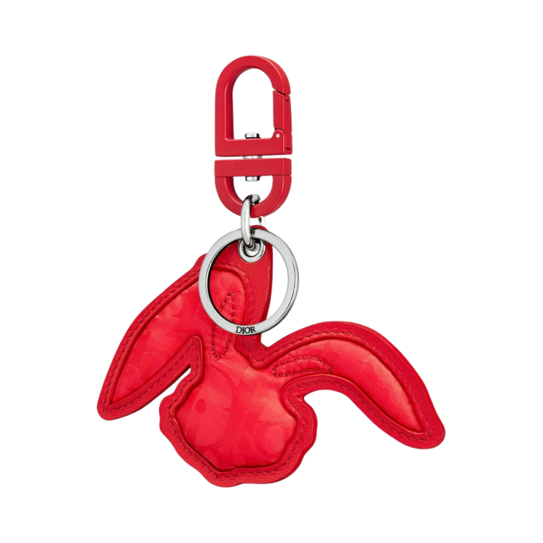 디올 바이 ERL D 터치 키링 레드 디올 오블리크 미라쥬 퀼티드 테크니컬 패브릭 래빗 모티프(Dior By Erl D Touch Keyring Red Dior Oblique Mirage Quilted Technical Fabric Rabbit Motif) - 1