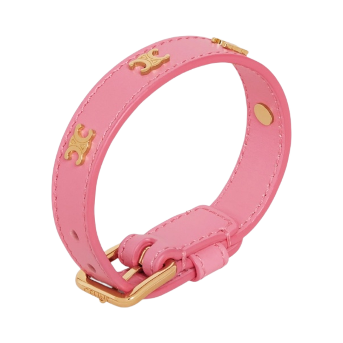 (W) 셀린느 브래스 골드 피니시 트리옹프 멀티 레더 브레이슬릿 골드 플라밍고((W) Celine Triomphe Multi Leather Bracelet in Brass with Gold Finish Gold Flamingo) - 2