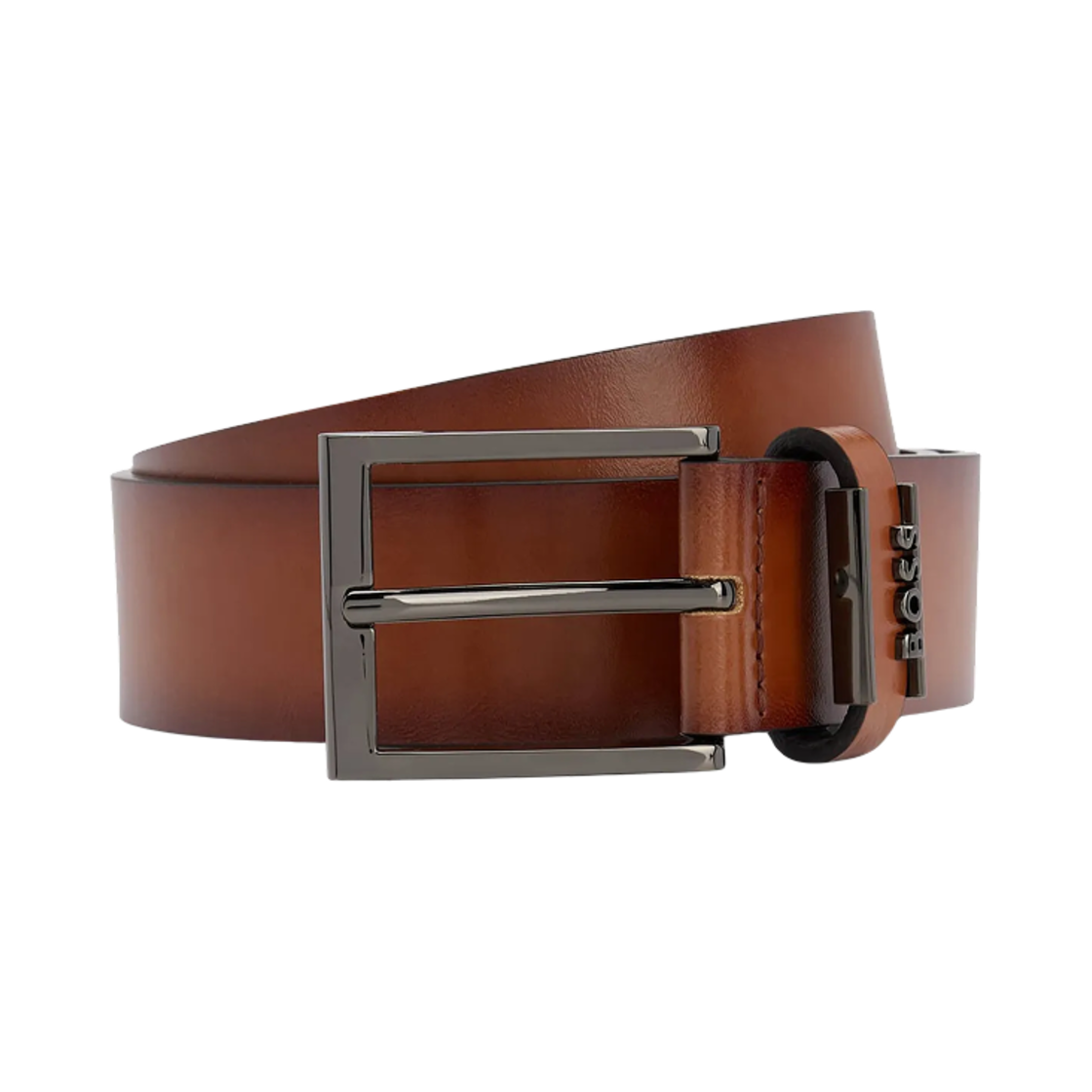 50491852-210 Hugo Boss Italian Leather Belt with Logo Keeper Brown
