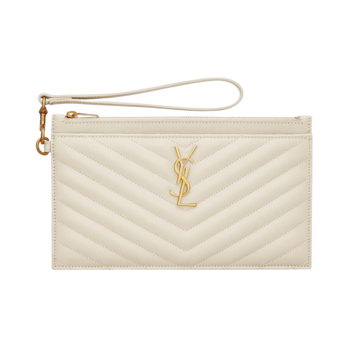 생로랑 카산드라 마틀라세 라지 지퍼 파우치 그레인 드 뿌드르 엠보스 레더 블랑 빈티지(Saint Laurent Cassandre Matelasse Large Zipped Pouch In Grain De Poudre Embossed Leather Blanc Vintage) - 1