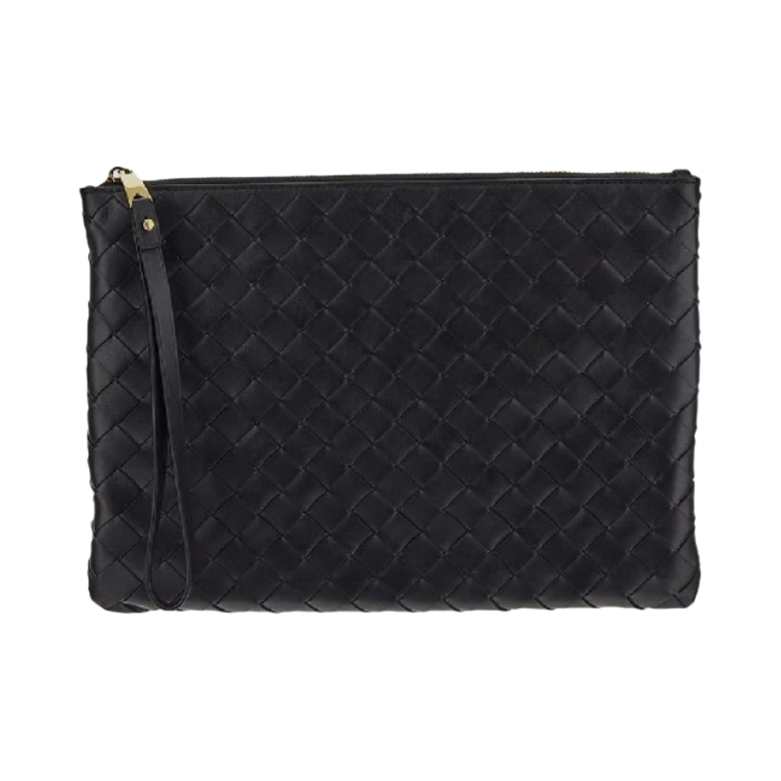 749922VCPP38425 Bottega Veneta Medium Intrecciato Flat Pouch Black
