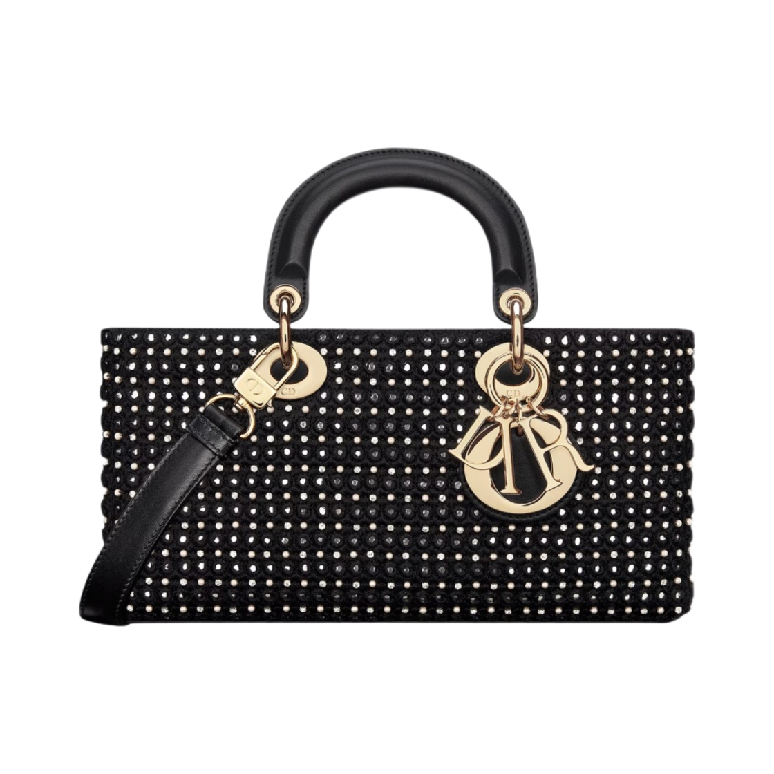 디올 미디움 레이디 D 조이 백 사틴 자수 미러 비즈 스트라스 블랙(Dior Medium Lady D Joy Bag Satin Embroidered Mirrors Beads Strass Black) - 1
