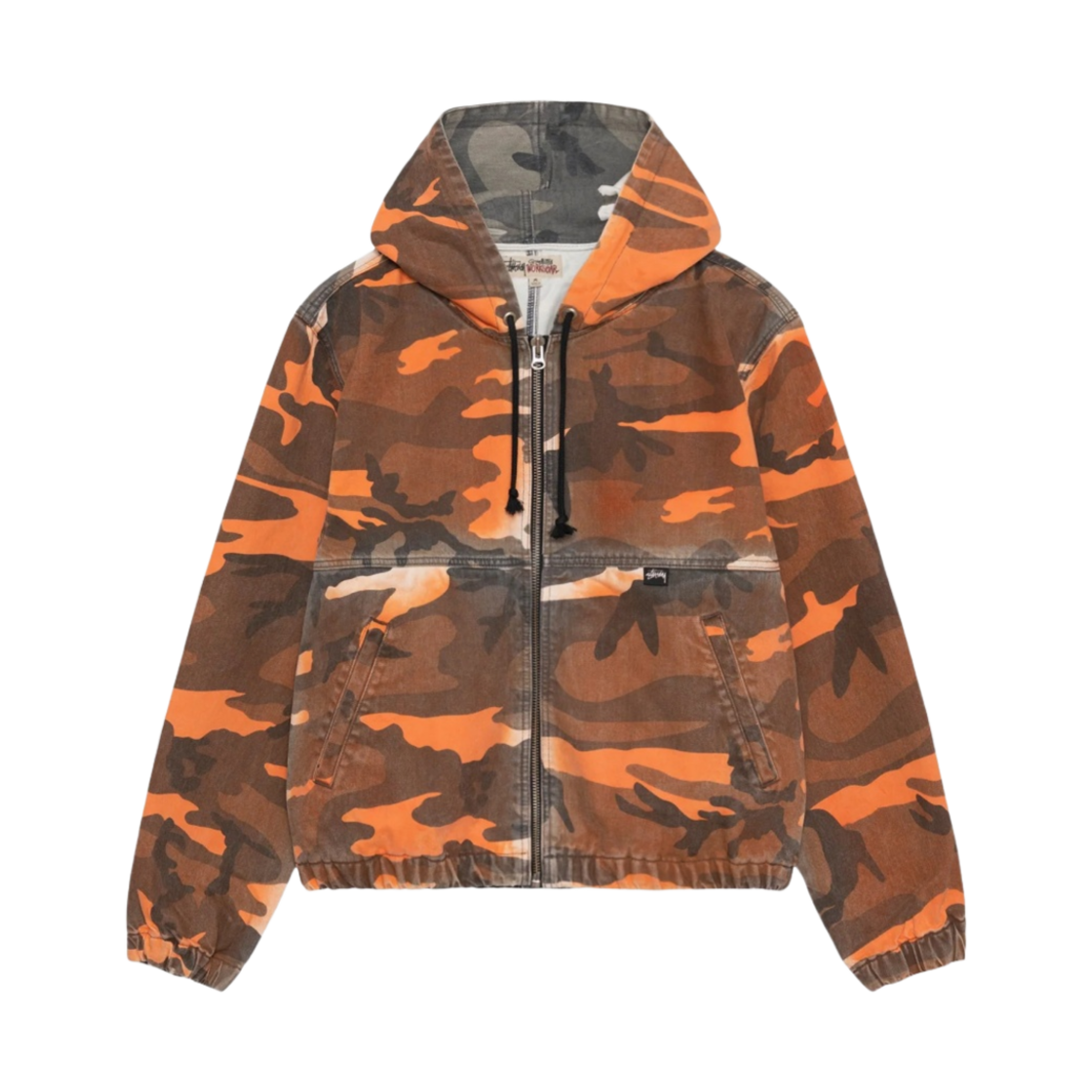 스투시 스프레이 다이 후드 워크 자켓 오렌지 카모(Stussy Spray Dye Hooded Work Jacket Orange Camo)