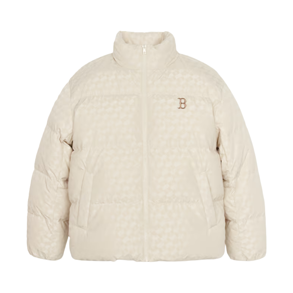 MLB 클래식 모노그램 톤톤 벨벳 숏 푸퍼 자켓 보스턴 레드삭스 D.크림(MLB Classic Monogram Tone Tone Velvet Short Puffer Jacket Boston Red Sox D.Cream) - 1