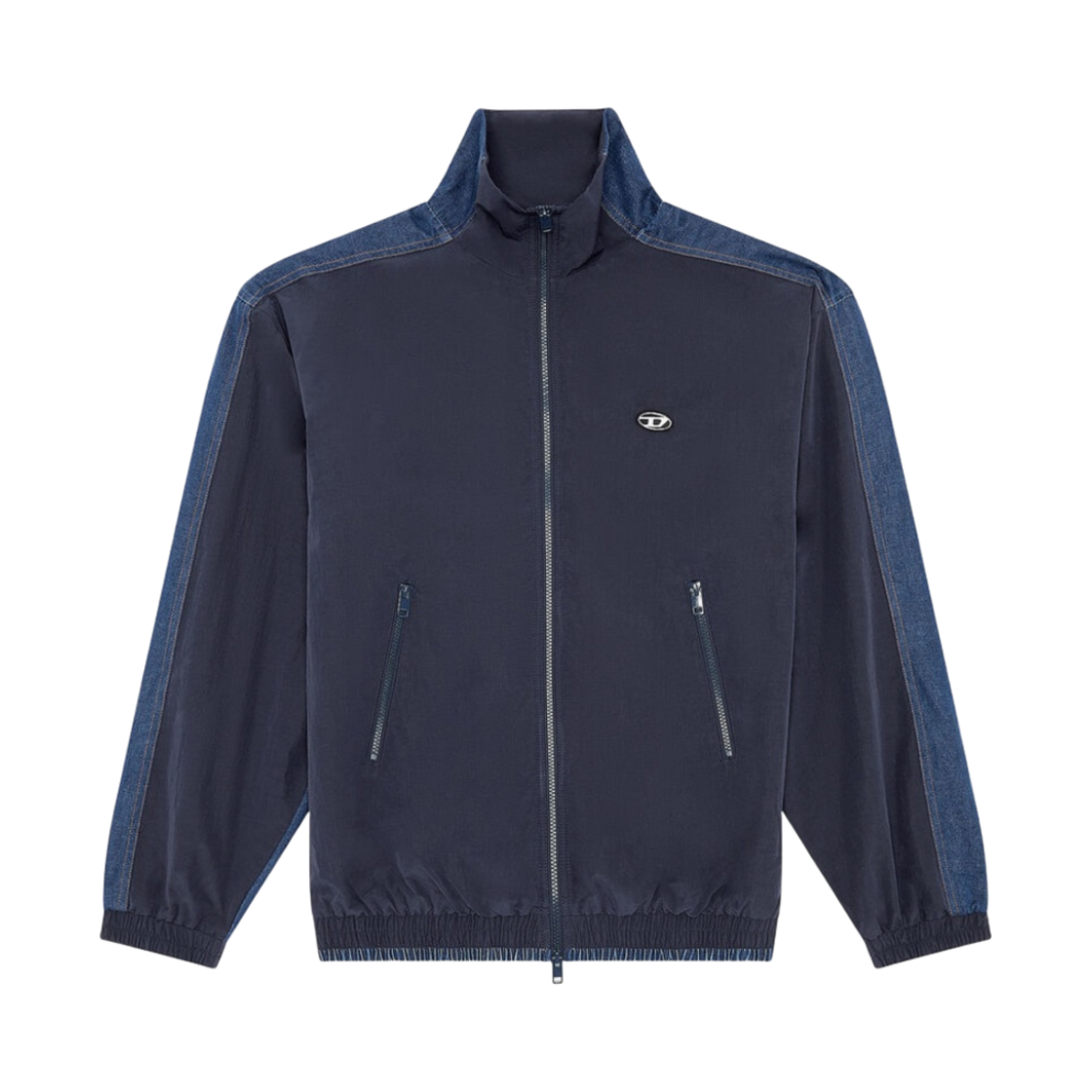 A104320WFAM-81E Diesel J-Bright Track Jacket in Wrinkled Nylon and Denim Blue