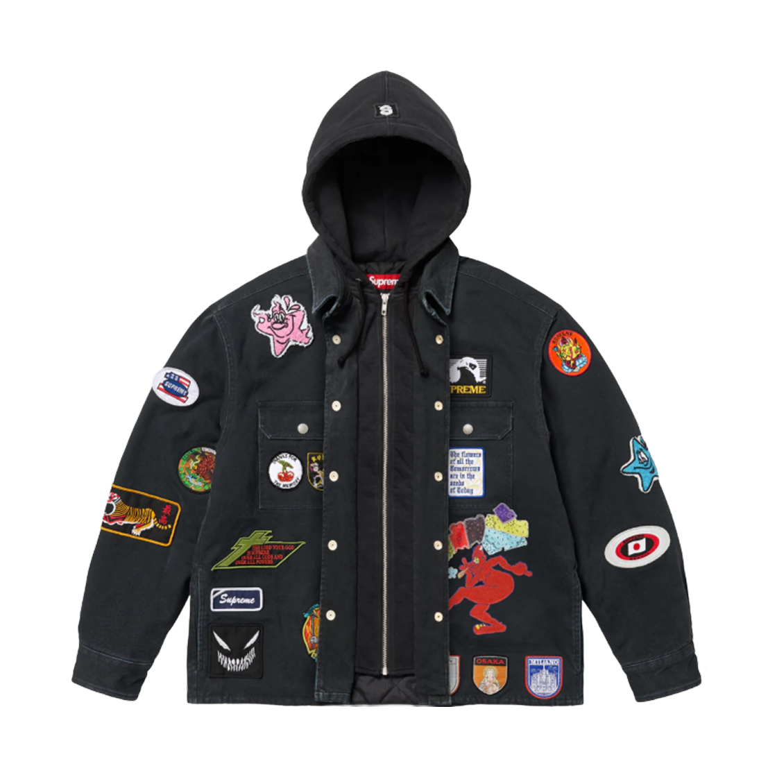 슈프림 패치스 후드 집업 셔츠 블랙 - 25SS(Supreme Patches Hooded Zip Up Shirt Black - 25SS) - 2