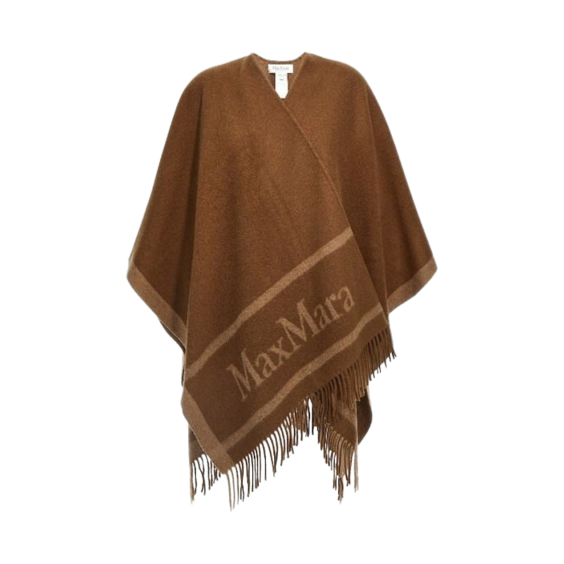 HILDE-005 (W) Max Mara Hilde Accessori Jacquard Wool Poncho Cuoio