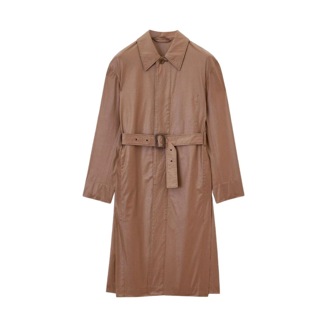 (W) 르메르 WR 코티드 코튼 벨티드 레인 코트 슬릿 하바나((W) Lemaire WR Coated Cotton Belted Rain Coat with Slits Havana) - 1