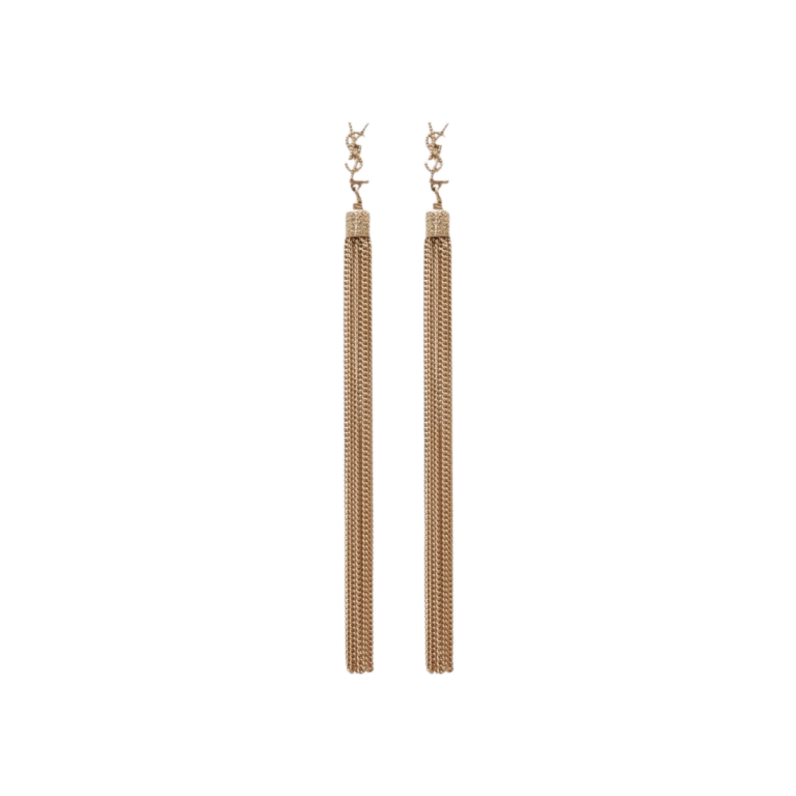 506030-Y1614-8045 (W) Saint Laurent Loulou Earrings With Chain Tassels in Light Gold-Colored Brass Pale Gold